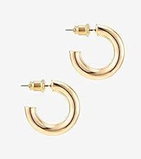 PAVOI 14K Gold Plated 925 Sterling Silver Posts Chunky Hoop Earrings | Statement Huggie Hoops for... | Amazon (US)