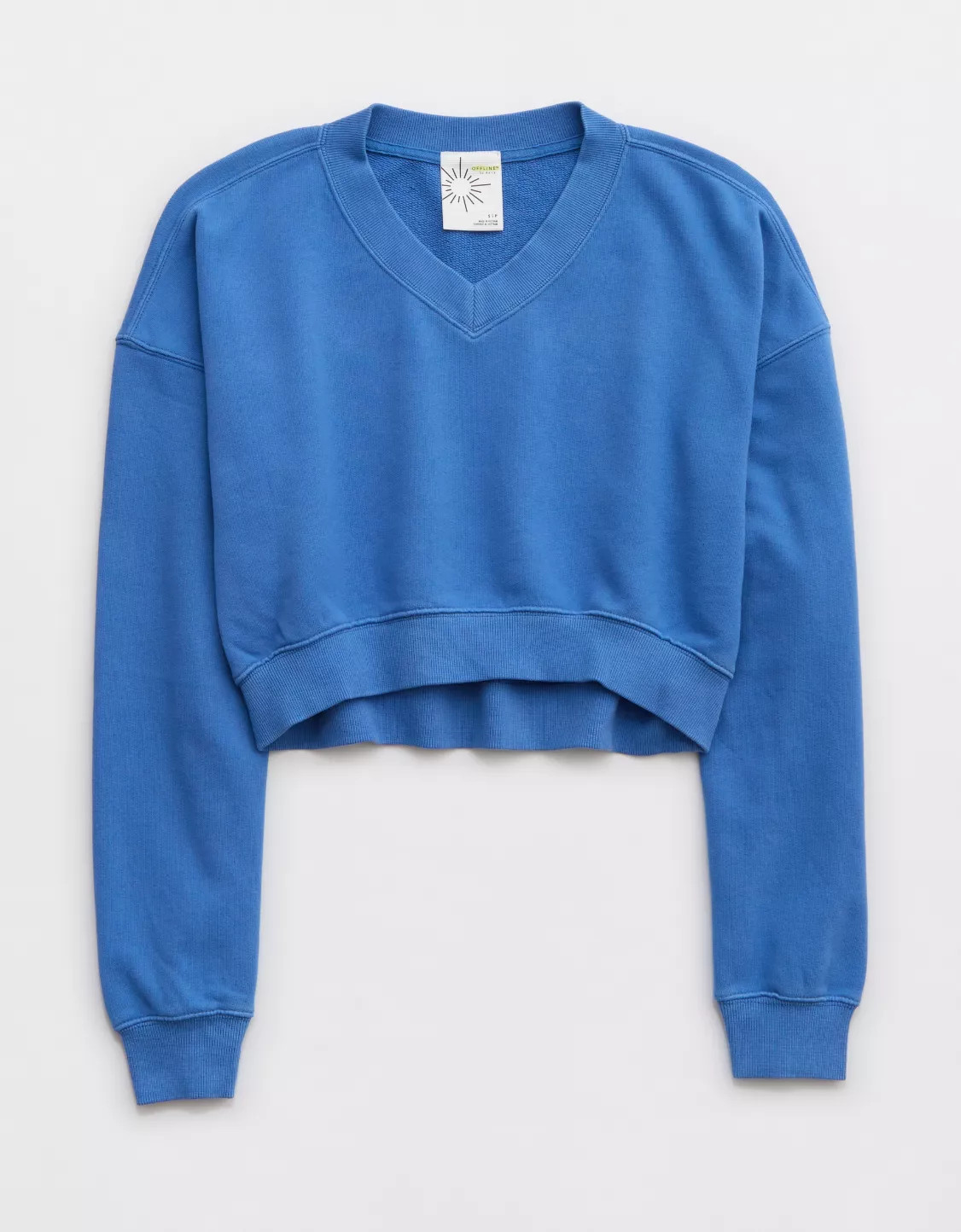 OFFLINE By Aerie Throw-Back Cropped V Neck Sweatshirt | Aerie