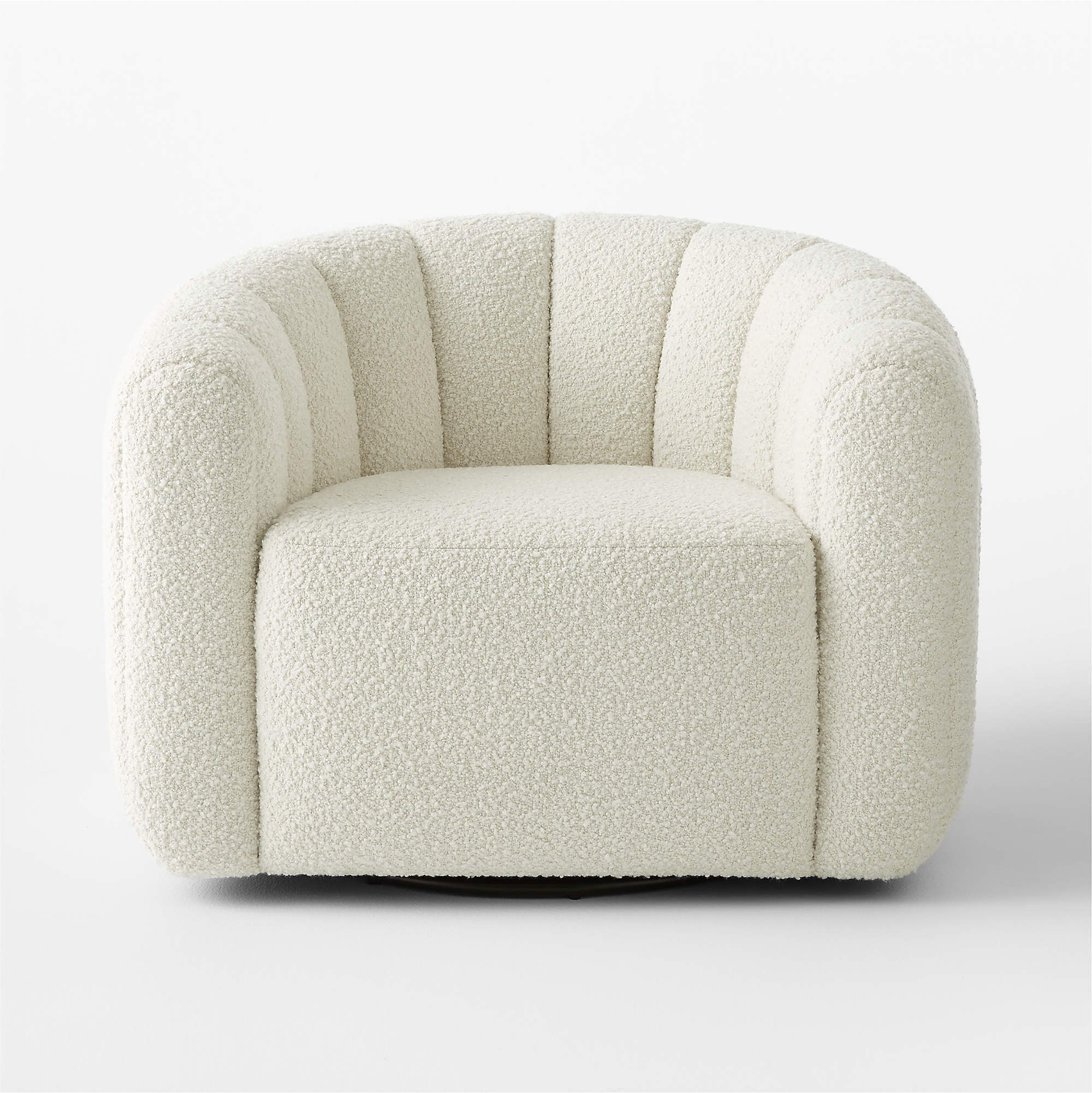 Fitz Modern Channeled White Boucle Swivel Chair + Reviews | CB2 | CB2