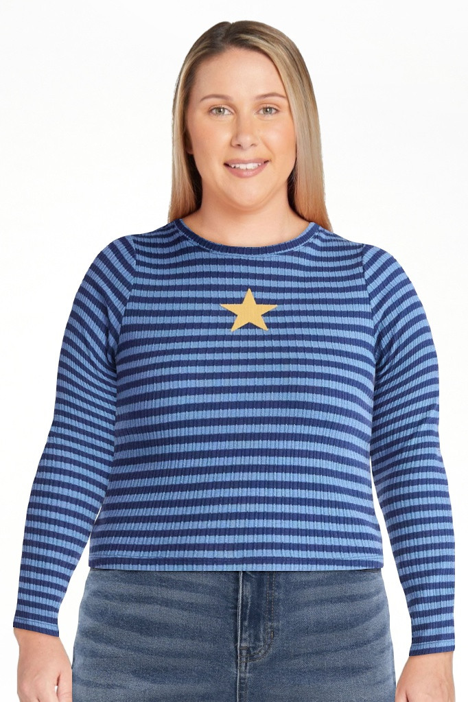 No Boundaries Graphic Striped Pointelle Long Sleeve Top, Womens - Walmart.com | Walmart (US)
