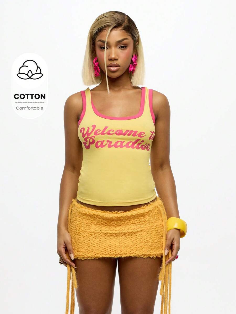 SUMWON WOMEN Welcome To Paradise Retro Summer Tank Top Sleeveless Beach Vacation Holiday Resort F... | SHEIN
