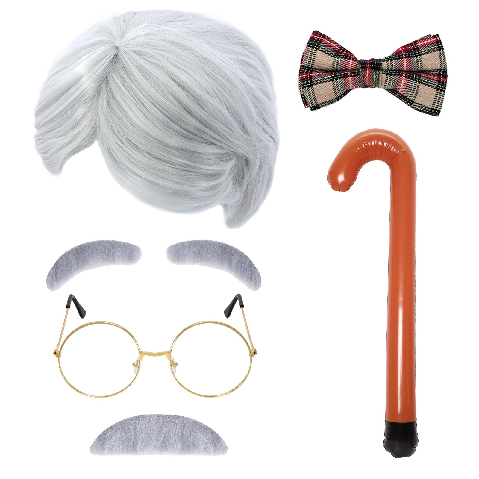 Old Man Wig Costume Kits Grandpa Accessories Cosplay Set 100th Day of School Glasses Inflatable C... | Amazon (US)