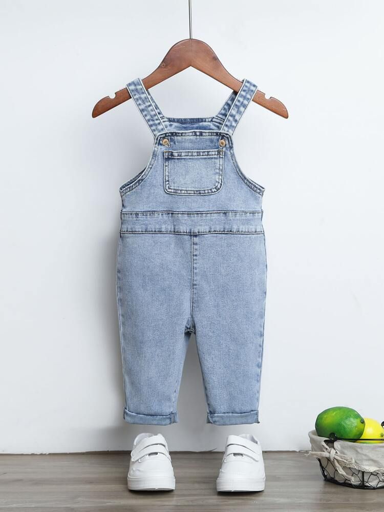 Baby Solid Pocket Front Denim Overall Jumpsuit | SHEIN