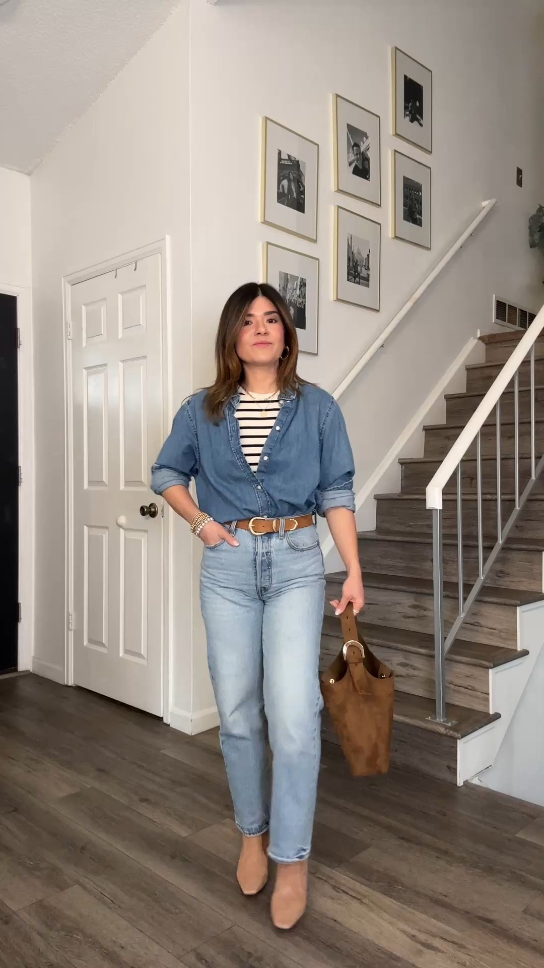 How I’m currently wearing denim on denim! These jeans are so good! They run tts, I’m wearing size 25. 
Top is sold out. I’m linking similar ones. 
Jeans run tts, I’m wearing size 25. 

#LTKWatchNow #LTKFindsUnder100 #LTKSaleAlert