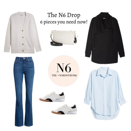The NORDSTROM 6 DROP
1.Paige Flare Jeans
2. Convertible crossbody from ALLSAINTS
3. Kayla button up
4. Zina sneaker from Dolce Vita
5. Vine cardigan
6. Zella wrap jacket 