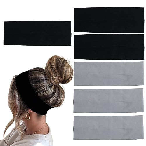MLMOMVME 6 Pcs Black Headbands for Women Hair Cotton Headband Non-slip Stretchy Elastic Head Wrap Holder Hair Accessories Black Grey Color | Amazon (US)