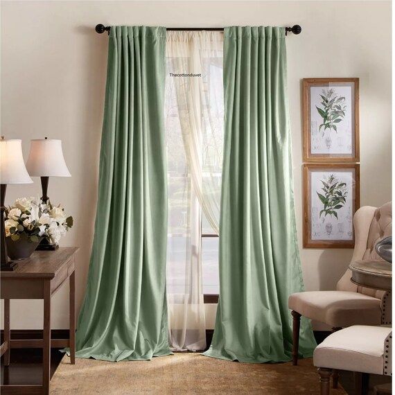 Sage Green Solid Color Curtains Home Decorative Set of 2 | Etsy | Etsy (US)