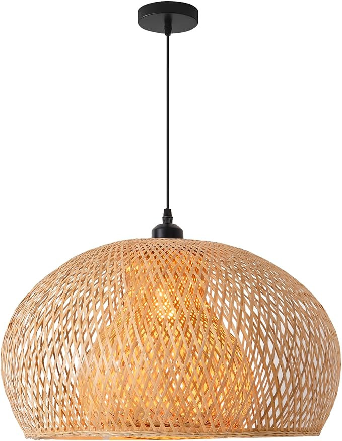23.6" Bamboo Pendant Light,Hand-Woven Rattan Hanging Lamp Boho Bamboo Chandelier for Dining Livin... | Amazon (US)