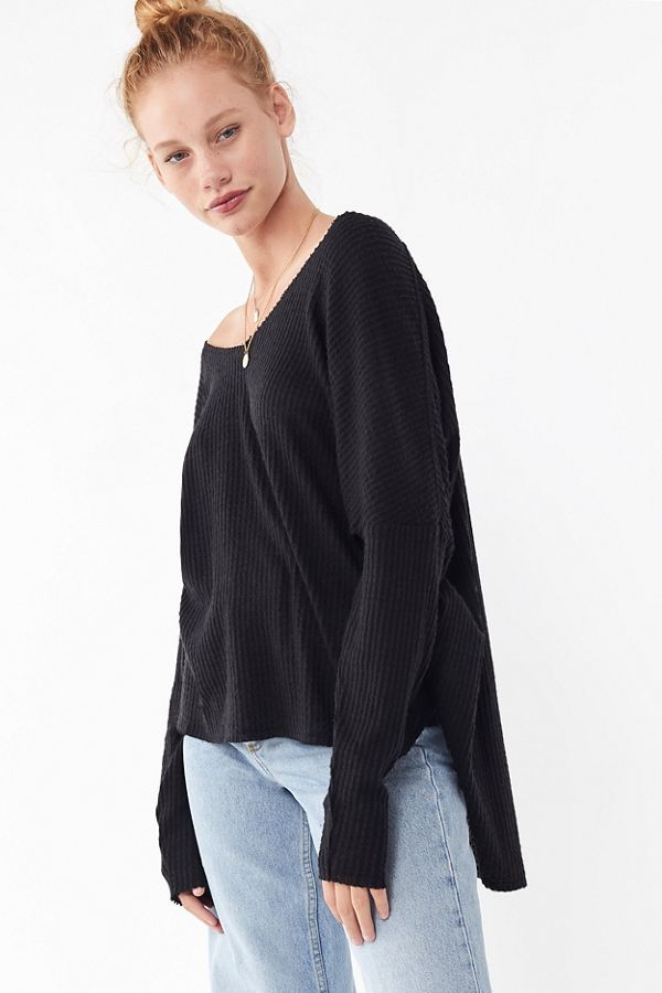 Out From Under Oversized Cozy Thermal V-Neck Top | Urban Outfitters US