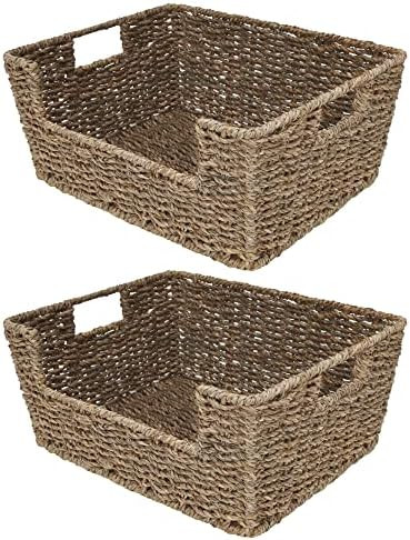 StorageWorks Seagrass Storage Baskets, Hand-Woven Open-Front Bins with Handles, 13.8” x 11” x... | Amazon (US)