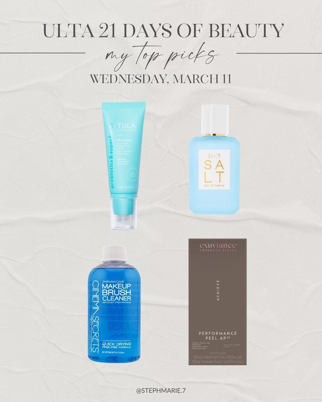 ULTA 21 DAYS OF BEAUTY ✨

My top picks today include a great hydrating primer for all skin types, and a favorite perfume, makeup brush cleaner, and an at-home peel!

#LTKOver40 #LTKSaleAlert #LTKBeauty