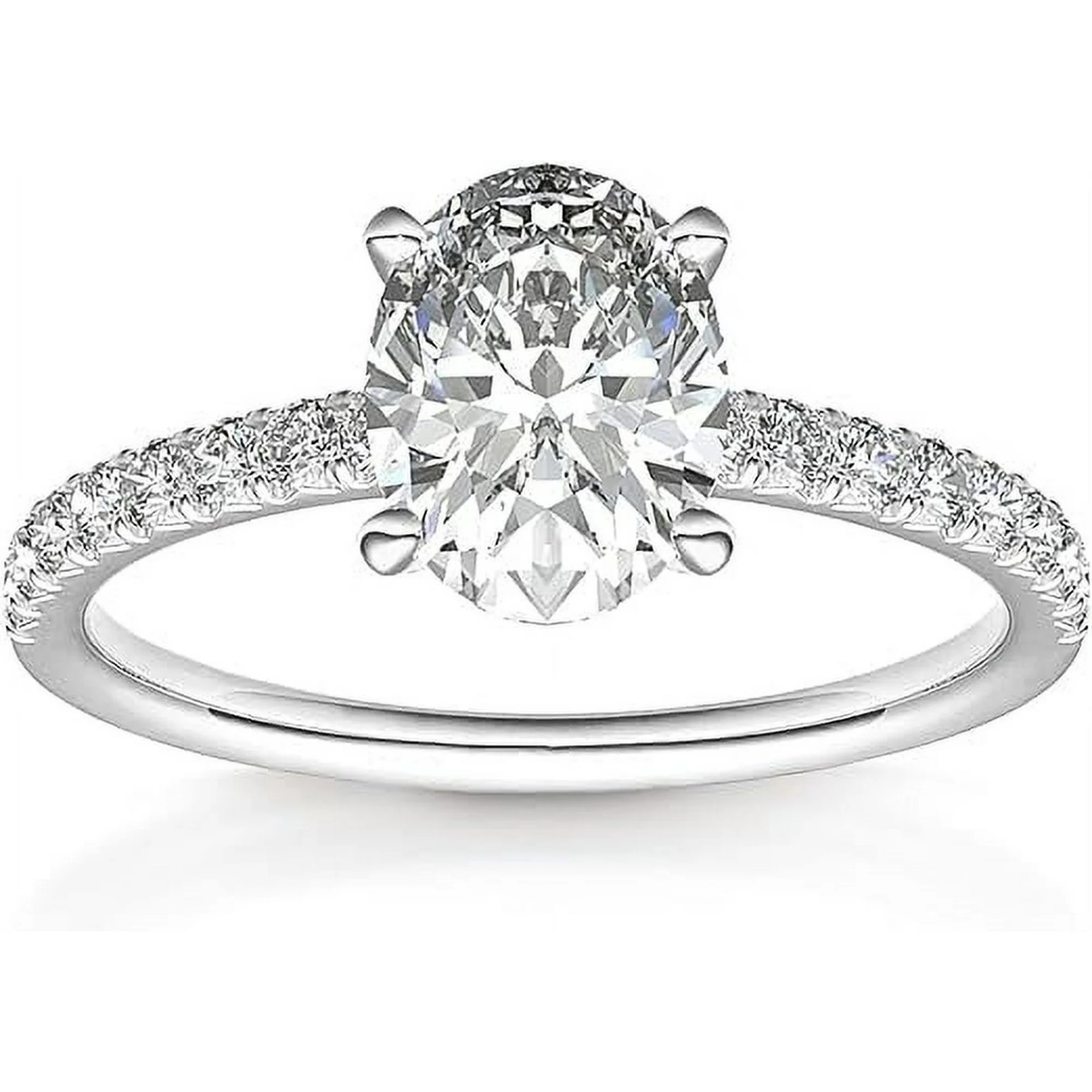 PAVOI 14K White Gold Plated Engagement Ring for Women | Wedding Ring for Women | Oval Womens Fake... | Walmart (US)