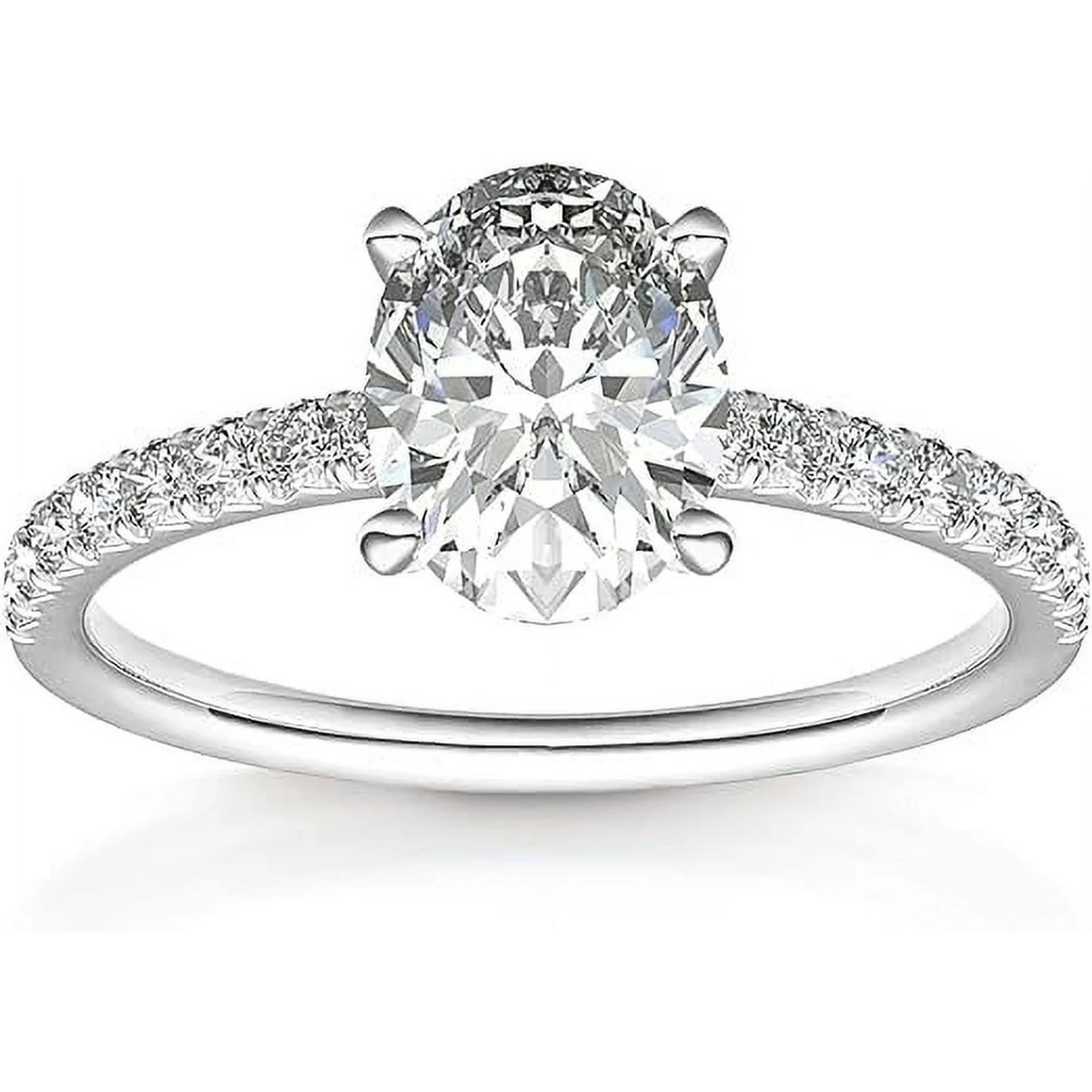 PAVOI 14K White Gold Plated Engagement Ring for Women | Wedding Ring for Women | Oval Womens Fake... | Walmart (US)