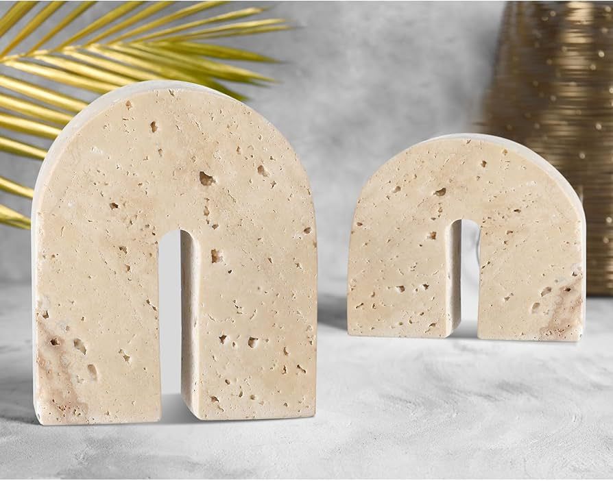 2 Pcs Travertine Marble Bookends 5 Inch, 3 Inch Decorative Stone Bookends Heavy Duty Marble Book ... | Amazon (US)