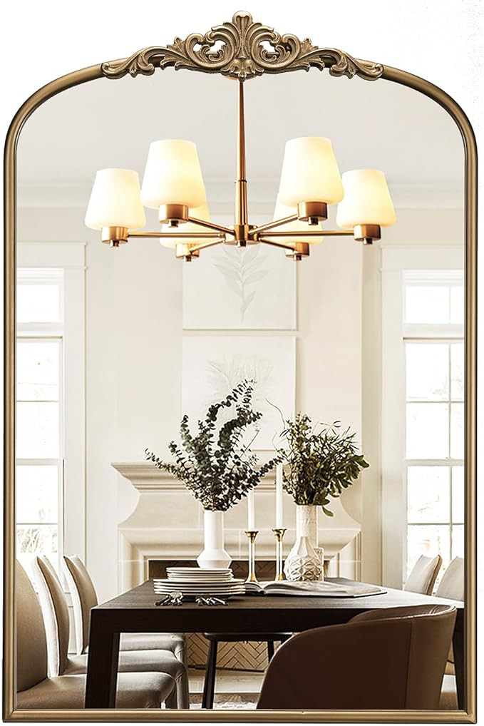 Arched Antique Wall Mirror, 30"x40" Vintage Gold Bathroom Vanity Mirror, Ornate Arch Bronze Mirro... | Amazon (US)