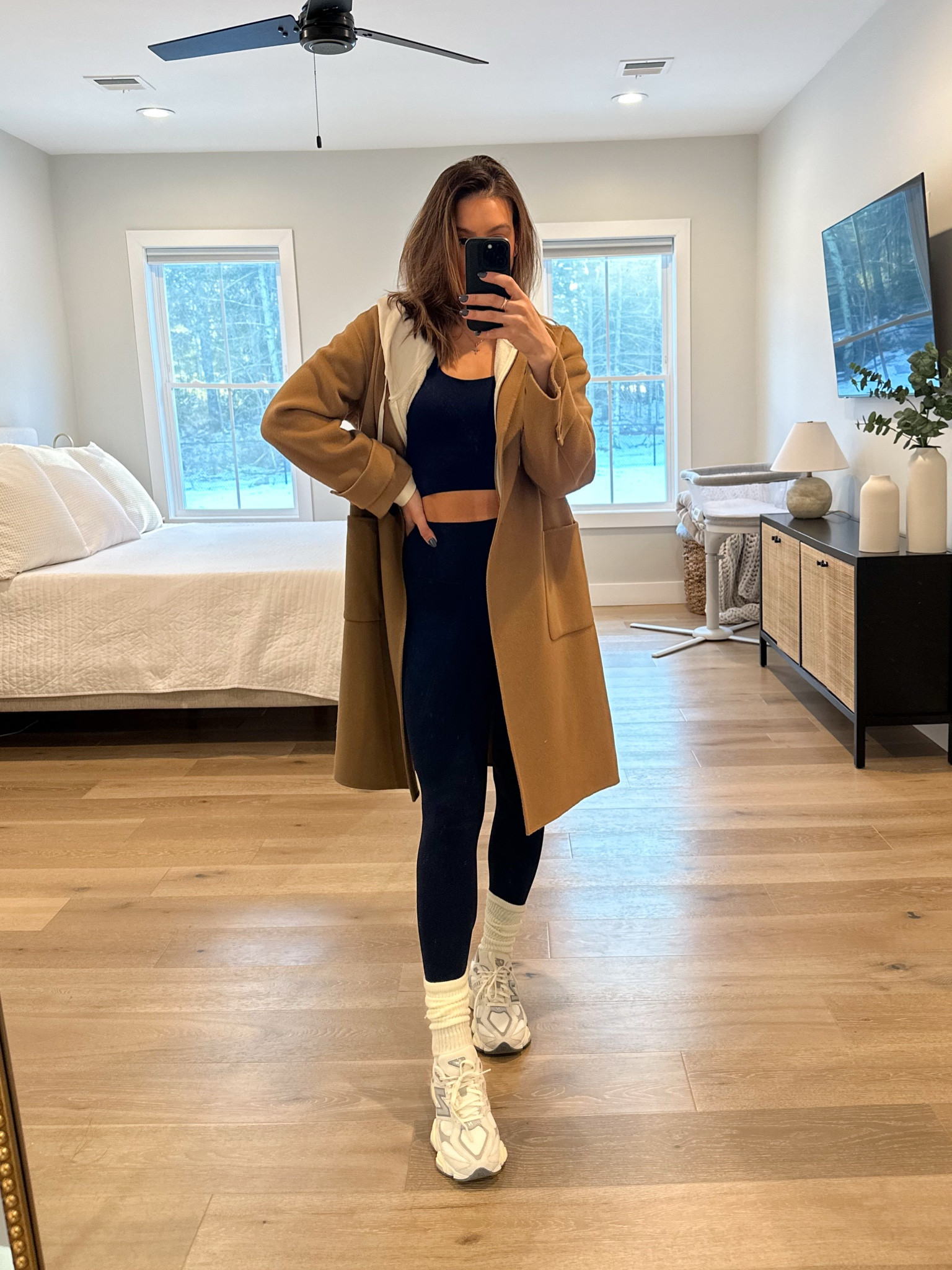 My mom uniform 

• lululemon, amazon finds, navy blue leggings, align leggings, neutral Pilates socks, new balance dad sneaker, Pilates OOTD, workout, fitness outfit, theory camel coat 

#LTKStyleTip #LTKFitness