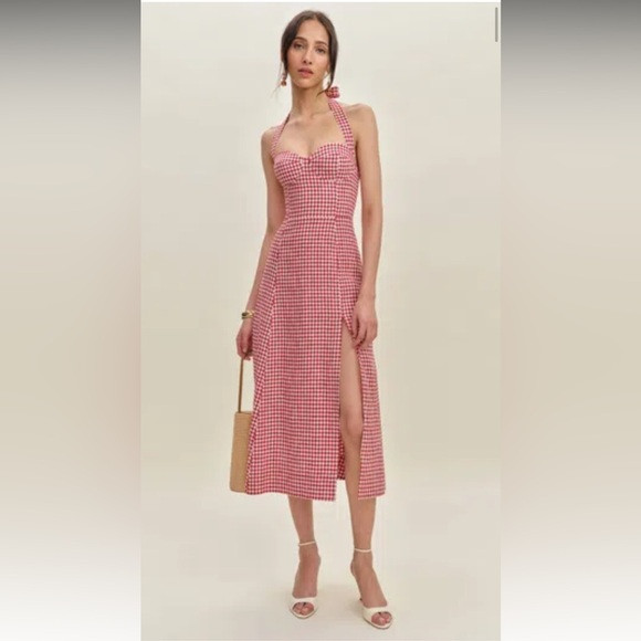 Reformation Tala Red Gingham Midi Halter Dress | Poshmark