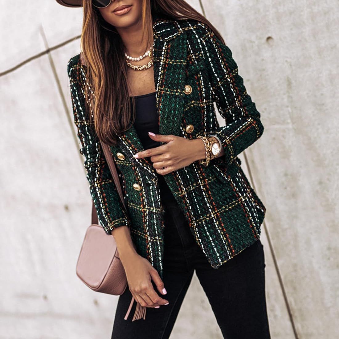 Women Casual Blazers Jacket Long Sleeve Notch Lapel Print Plaid Blazer Simply Suit Coat Stylish Card | Amazon (US)