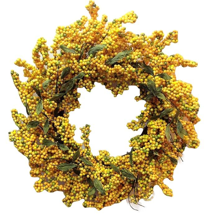 Flora Decor Canary Yellow Berry Cluster Wreath-23 | Amazon (US)
