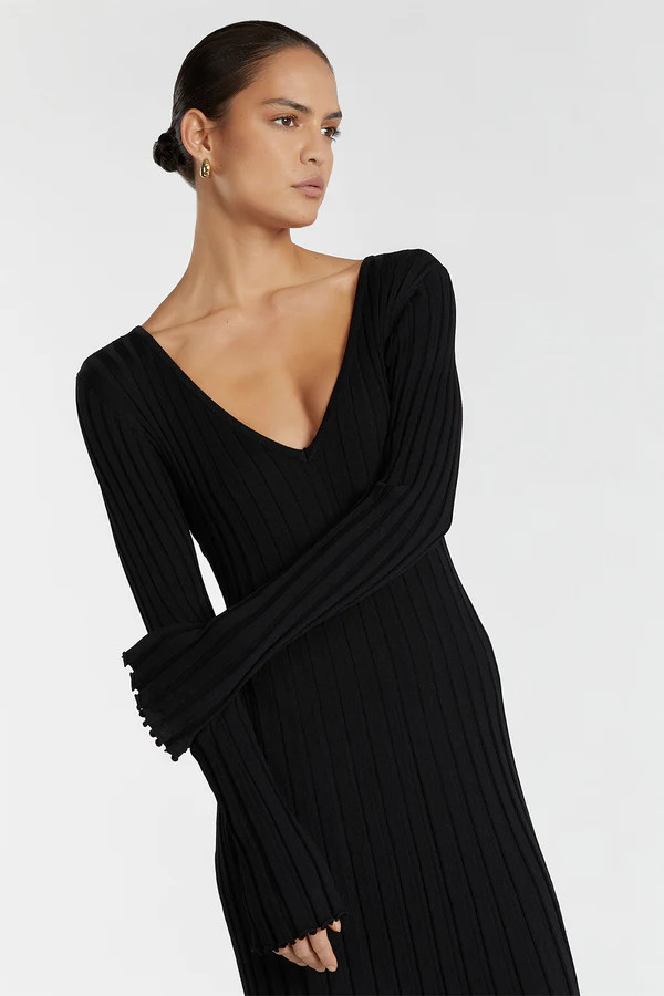 REIGN BLACK SLEEVED KNIT MIDI DRESS | DISSH