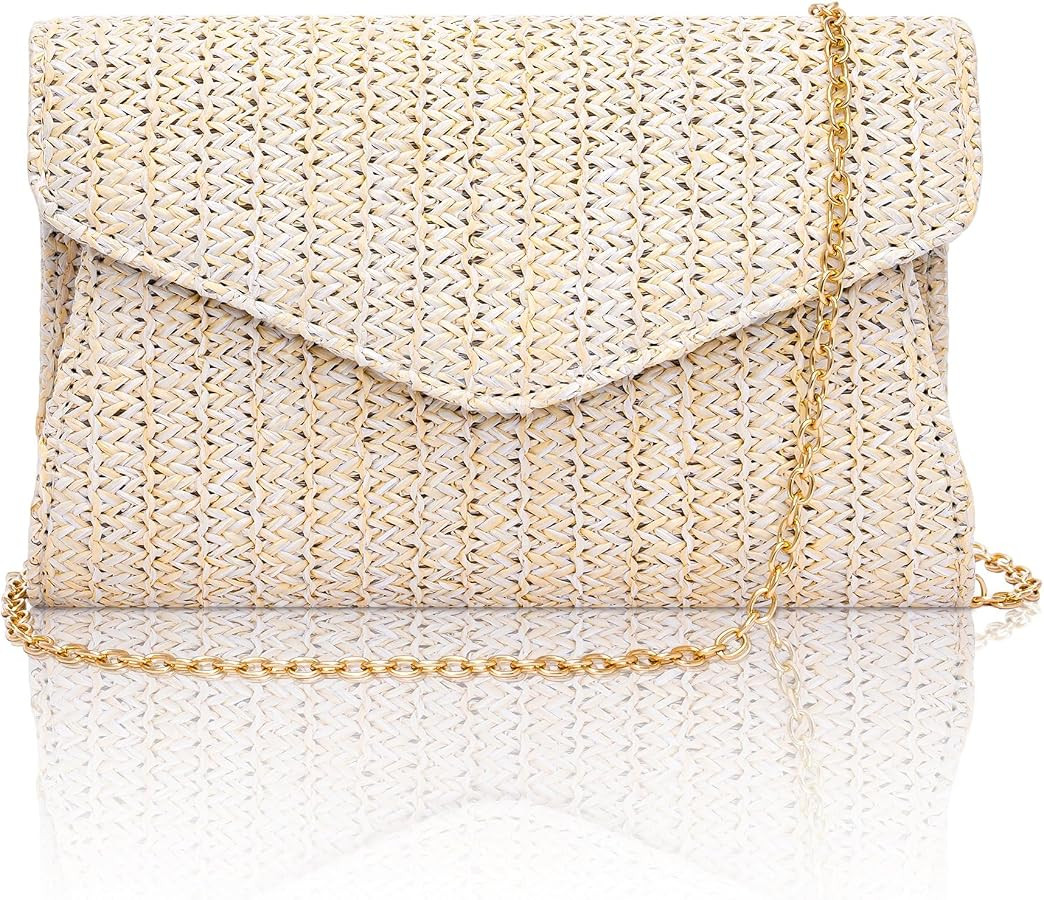 Straw Clutch Purses for Women, Envelope Summer Evening Handbags, Straw Beach Purse for Wedding Pa... | Amazon (US)