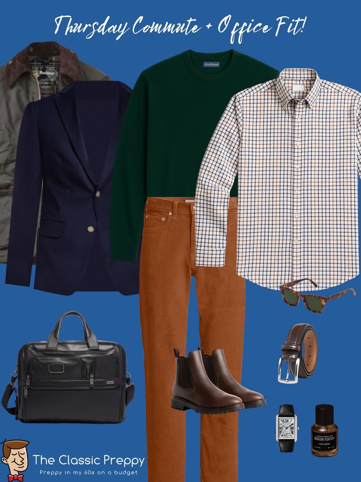🧥 Thursday Commute + Office Fit

• Shirt: Tattersall OCBd @poloralphlauren 
• Sweater: Club Room by @macys 
• Blazer: @tommyhilfiger for @macys
• Outerwear: @barbour
• Pants: Ginger Brown cords @landsend
• Boots: Brown Chelsea @thursdayboots 
• Belt: Fabio Valenti
• Watch: @cartier Tank
• Bag: @tumitravel 
• Fragrance: @rangerstation.co 
• Sunglasses: Tortoise @warbyparker


#PreppyStyle #ClassicMenswear #IvyStyle #MensFashion #WorkwearWednesday #NoBuyChallenge #ShopYourCloset #PreppyOnABudget #TheClassicPreppy

#LTKMens #LTKOver40 #LTKStyleTip