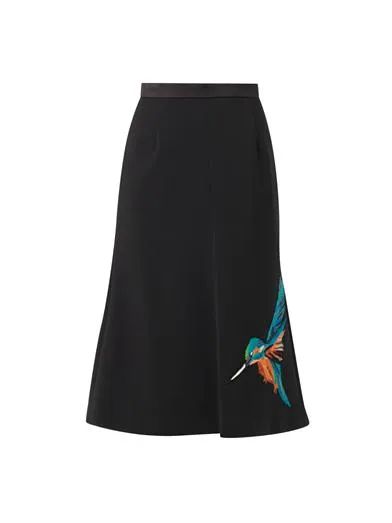 Kingfisher-embroidered wool-blend skirt | Matches (US)