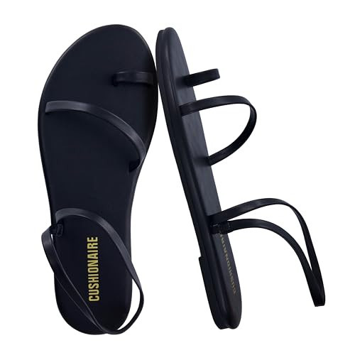 CUSHIONAIRE CHAI Flat Strappy Sandals for Women, Comfortable Dressy Summer Slip-On Sandal with Memory Foam, Black 7.5 | Amazon (US)