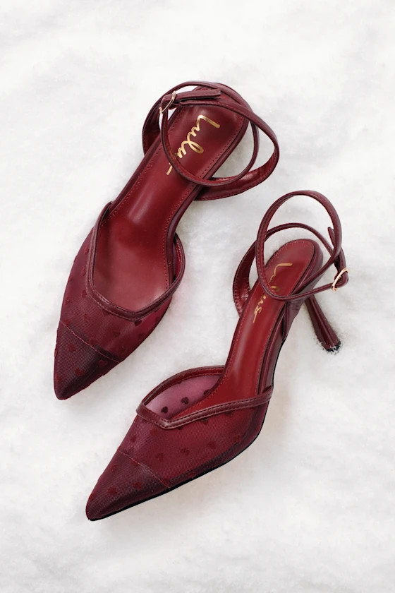 Polaris Merlot Mesh Heart Ankle Strap Pumps | Lulus