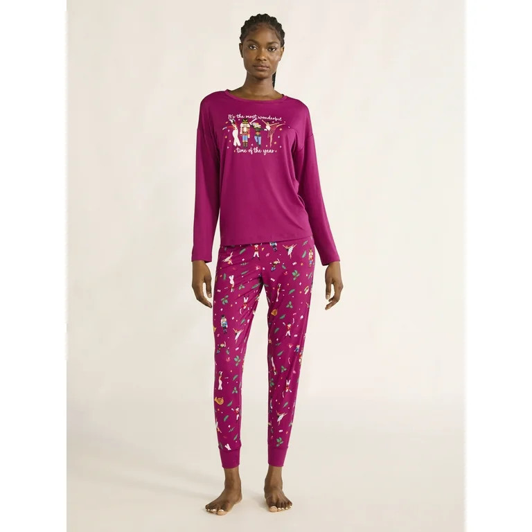 Joyspun Women’s Long Sleeve Tee and Jogger Pants Pajama Set, 2-Piece, Sizes S-3X | Walmart (US)