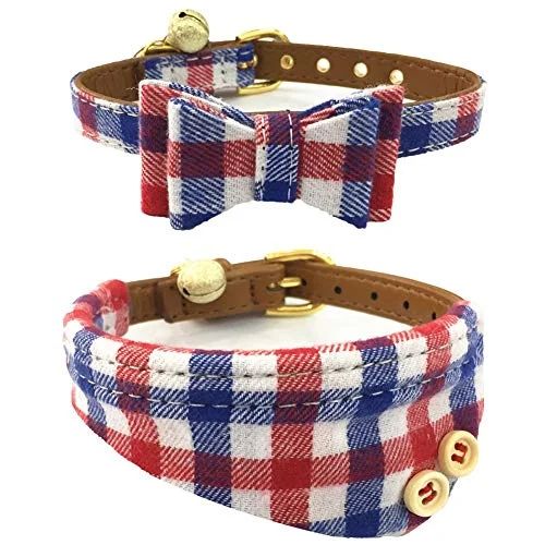 Dog Cat Collars Leather for Small Pet Adjustable Bow-tie and Scarf Puppy Collars with Bell Cute P... | Walmart (US)