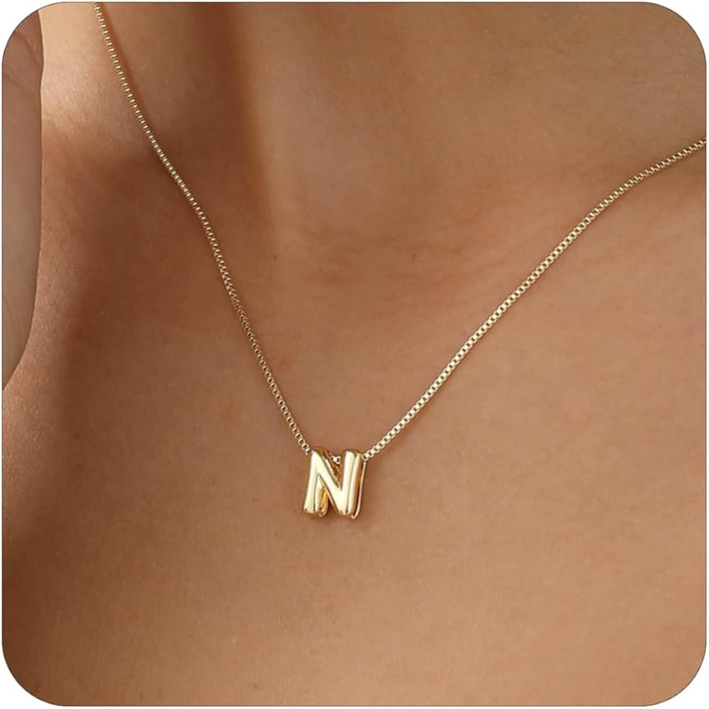 Bubble Letter Necklaces for Women, 14K Gold Plated Letter Necklace, Dainty Gold Initial Necklaces... | Amazon (US)