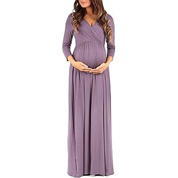 Mother Bee Maternity V-Neck 3/4 Sleeve Ruched Waist Dress | Amazon (US)