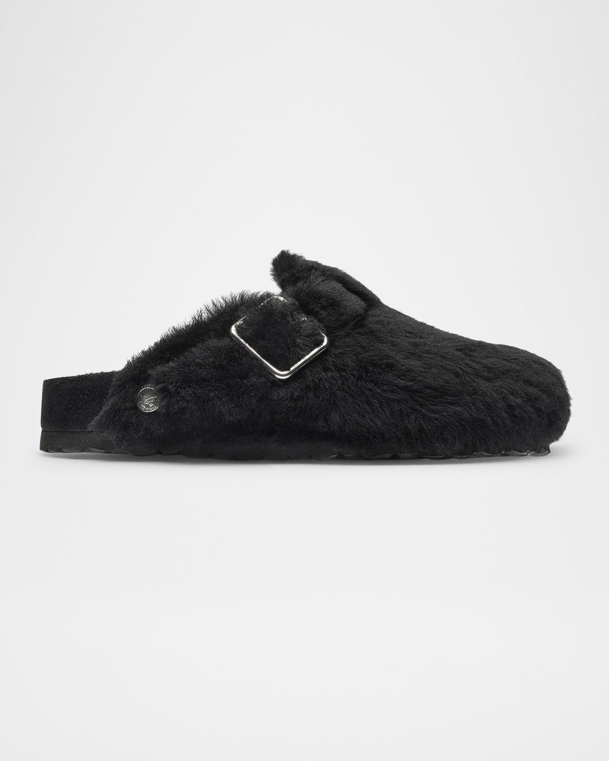 Boston Teddy Shearling Fur Buckle Mules | Neiman Marcus