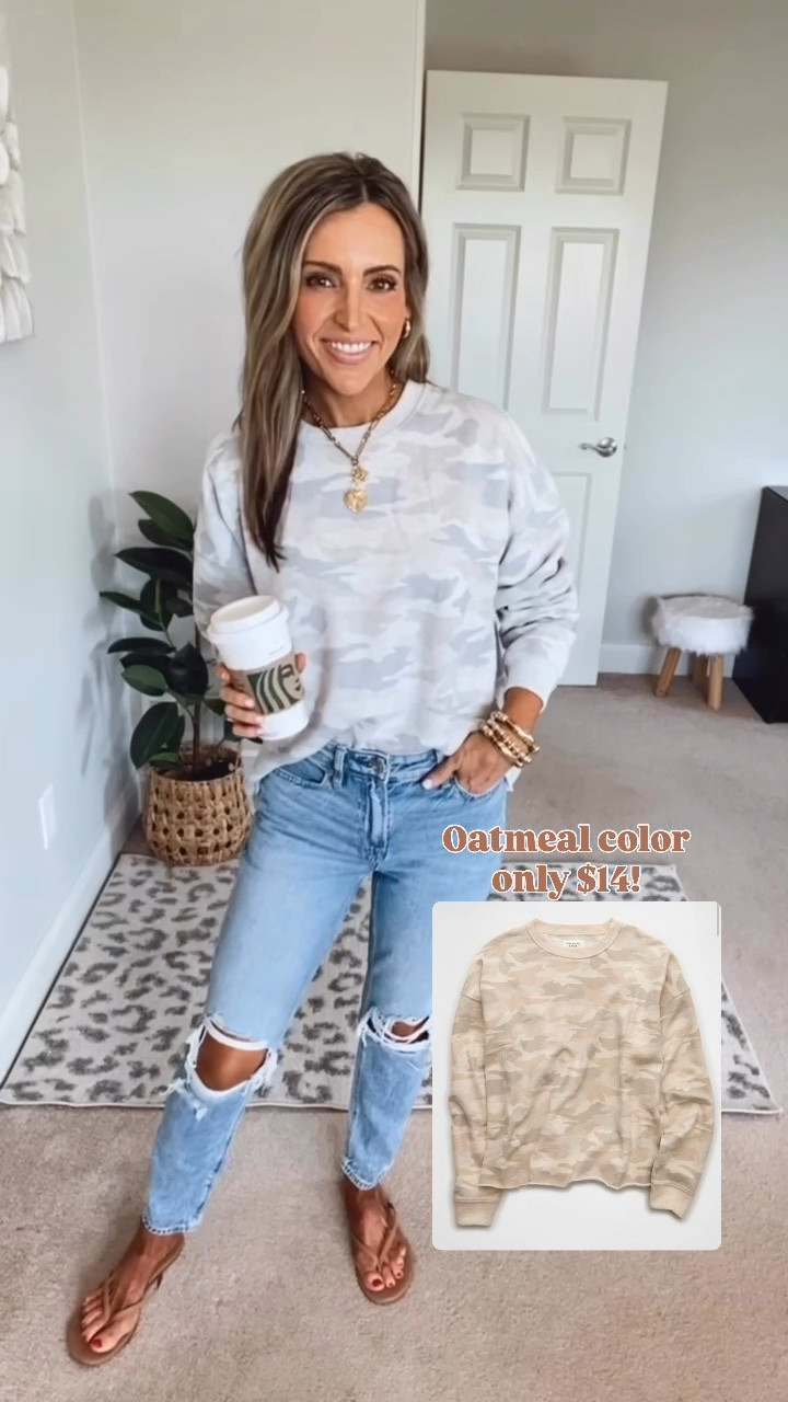 Cute, comfy and trendy camo sweatshirt 70% off in the oatmeal print!!! Wearing xs 

My favorite jeans! Comfortable stretch. I’m wearing short length- I’m 5’5”

#LTKSaleAlert #LTKStyleTip #LTKFindsUnder50