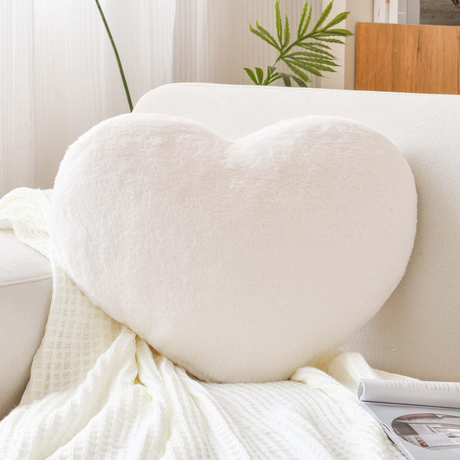 Ivory Heart Pillows, Cute Heart Decorative Pillow, Heart Shaped Throw Pillows for Bed, Faux Rabbi... | Amazon (US)