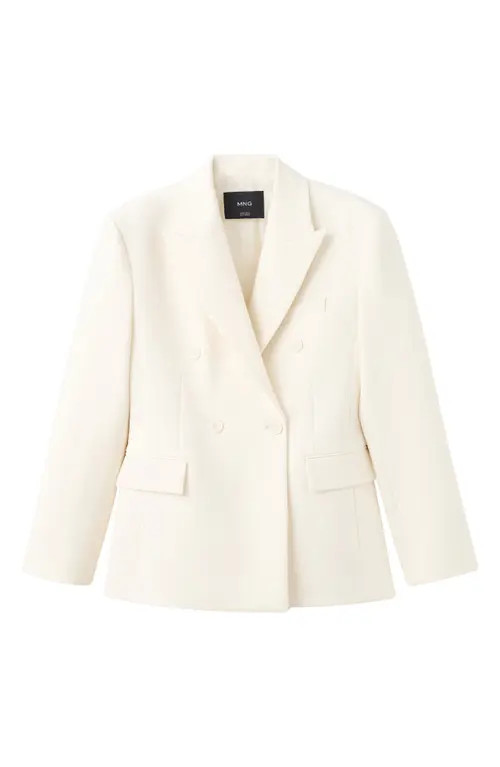 MANGO Fitted Double Breasted Blazer in Ecru at Nordstrom, Size Large | Nordstrom