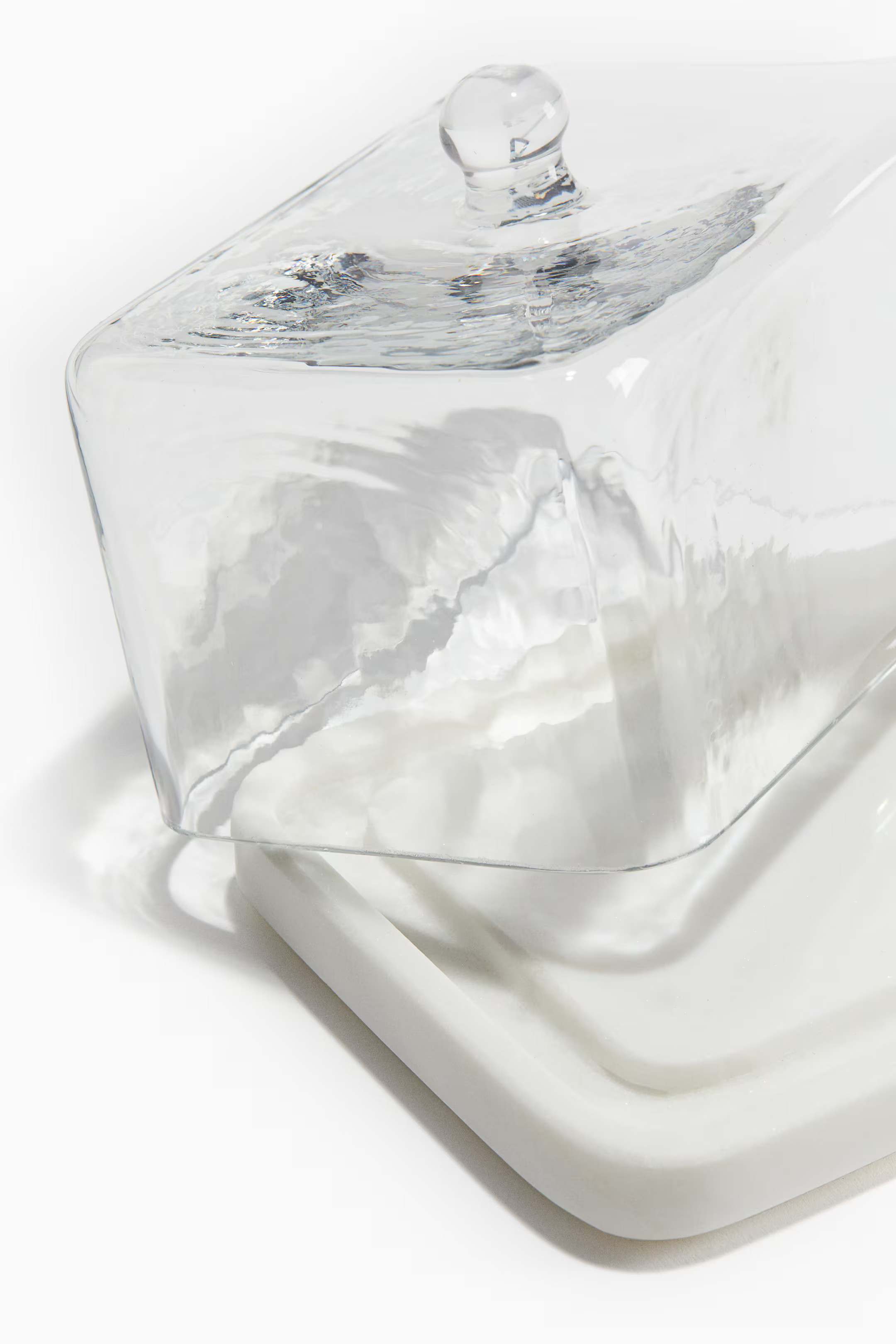 Butter Dish with Glass Cover - White/clear glass - Home All | H&M US | H&M (US + CA)