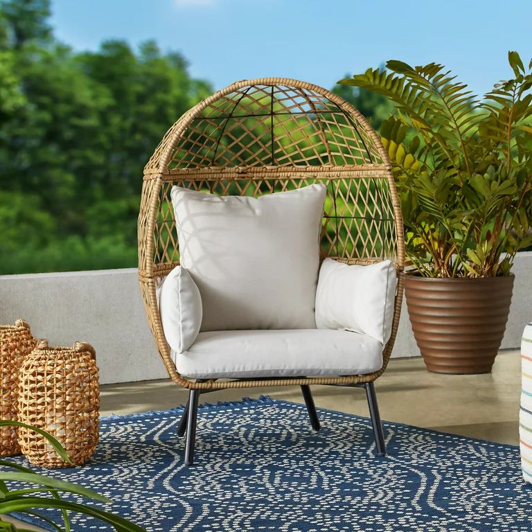 Better Homes & Gardens Kid's Ventura Outdoor Wicker Stationary Egg Chair  with Cream Cushions | Walmart (US)