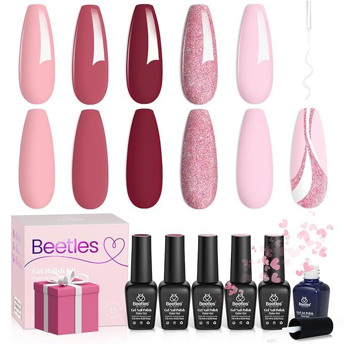 beetles Gel Polish 6 Pcs City of Love Collection 5 Colors Pink Rose Glitter Day Gel Polish & 1 Pc... | Amazon (US)
