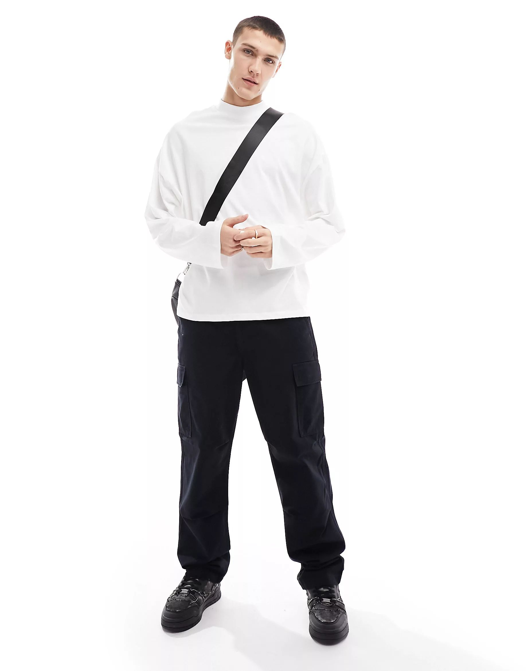ASOS DESIGN long sleeve oversized t-shirt with mock neck in white | ASOS (Global)