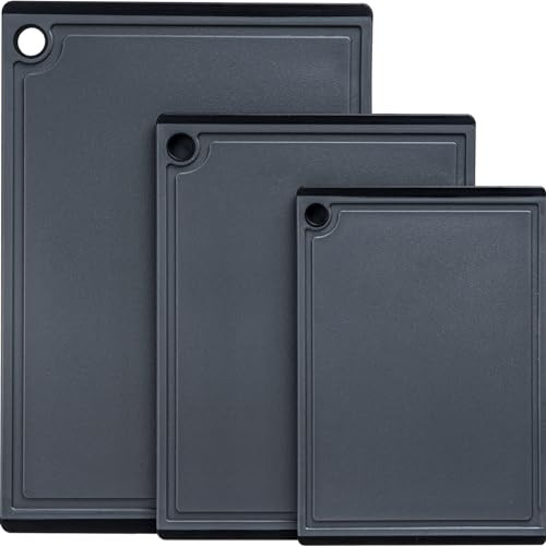Plastic Cutting Coards for Kitchen, 3-Piece Large Cutting Board Set Dishwasher Safe Chopping Boards with Non-slip Feet and Juice Grooves, Gray, Kikcoin | Amazon (US)