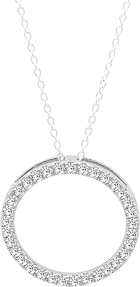 Dazzlingrock Collection Round White Diamond Ladies Circle Pendant (Silver Chain Included), 10K Go... | Amazon (US)