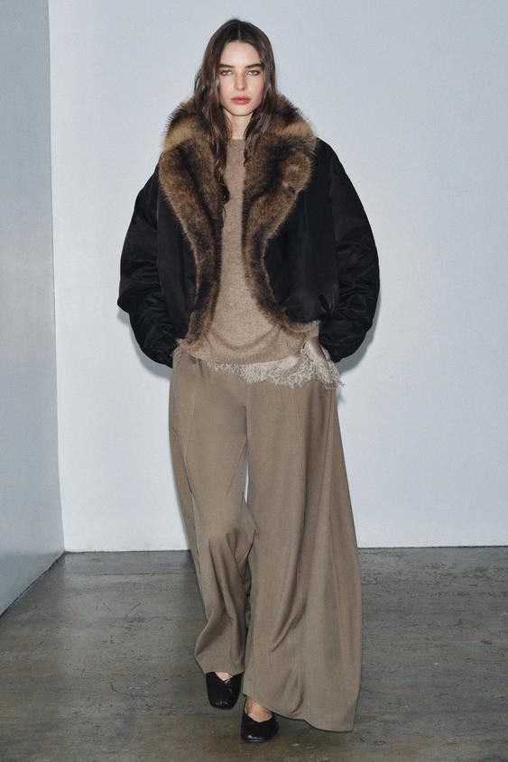 FAUX FUR COLLAR BOMBER JACKET ZW COLLECTION | Zara US