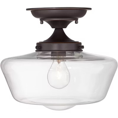 Regency Hill Schoolhouse Ceiling Light Semi Flush Mount Fixture Oil Rubbed Bronze 12" Wide Clear ... | Target