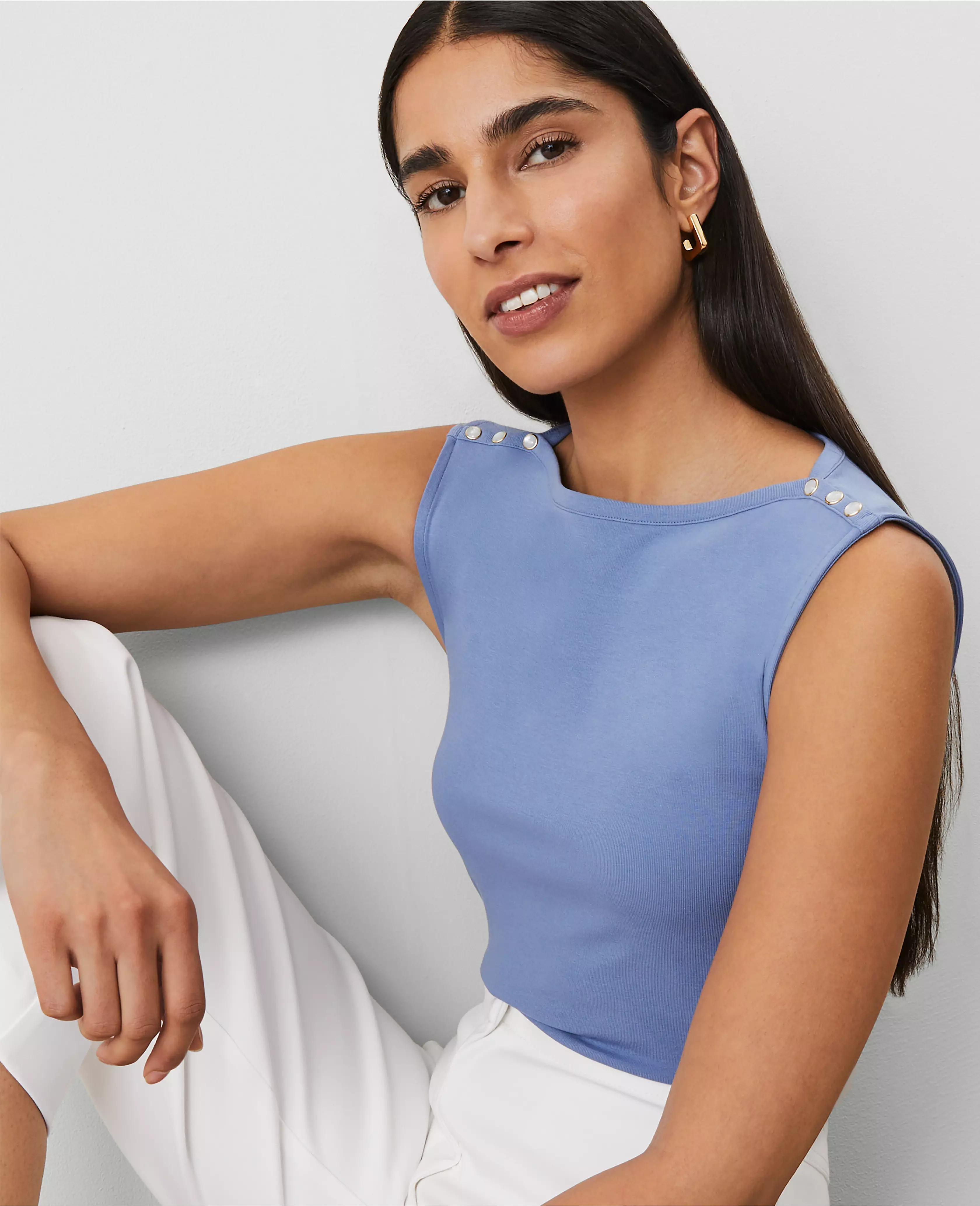 Pearlized Snap Shoulder Shell | Ann Taylor