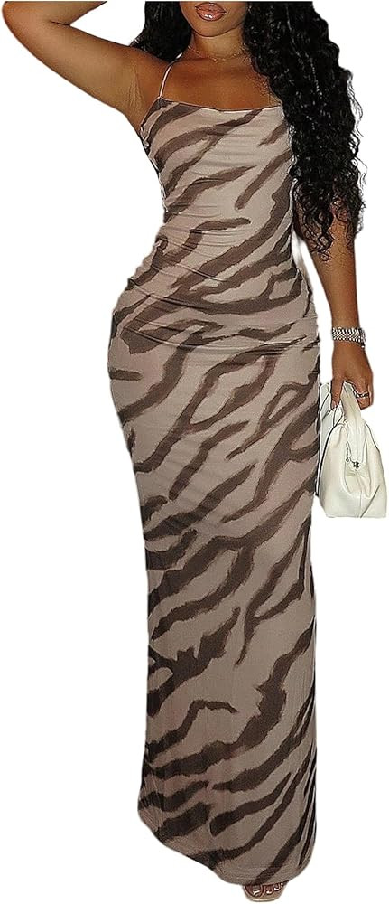 GORGLITTER Women's Zebra Print Dress Animal Print Bodycon Maxi Dress Y2K Cowl Neck Night Out Part... | Amazon (US)