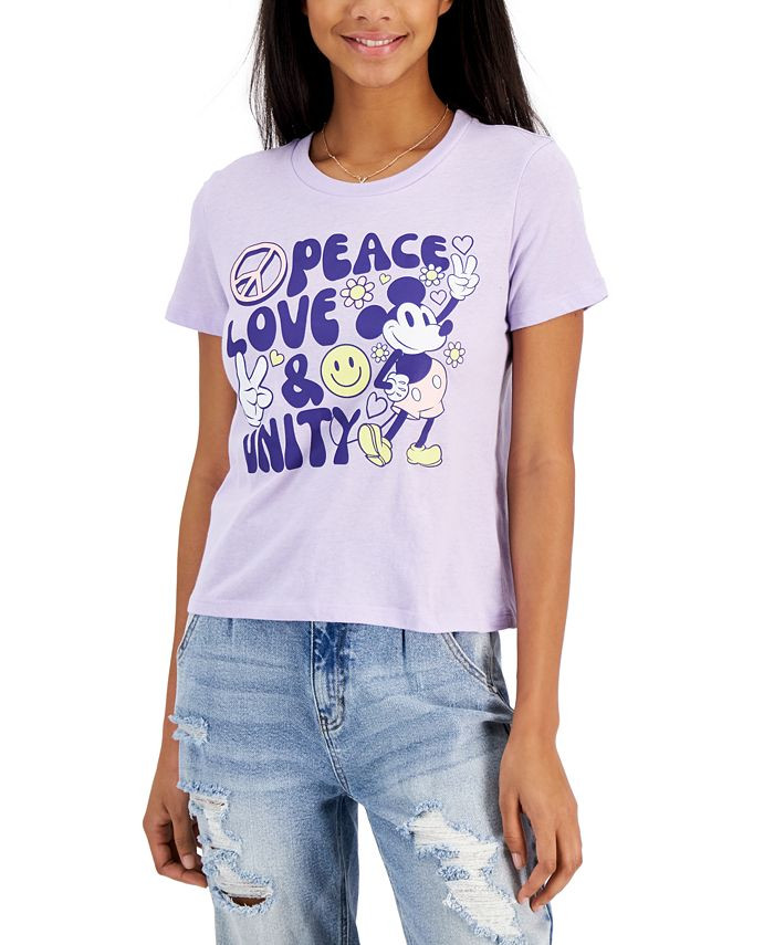 Disney Juniors' Mickey Mouse Peace-Graphic T-Shirt & Reviews - Tops - Juniors - Macy's | Macys (US)
