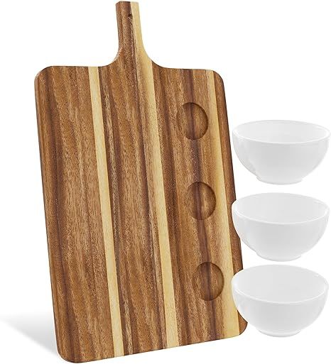 Humble Oasis Acacia Wood Cutting Board with Handle - Serving Board with 3 Ceramic Bowls - Wooden ... | Amazon (US)