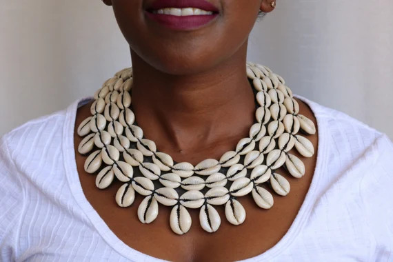 ON SALE Sea Shell Beaded Necklace Cowrie Shell Necklace | Etsy | Etsy (US)